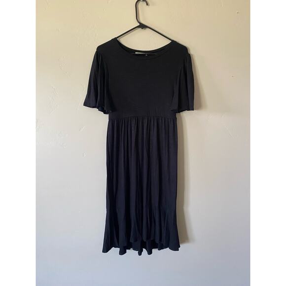 Reb in J Medium Black Ruffled Short Sleeved Stretchy Tiered Midi Dress - Picture 1 of 6